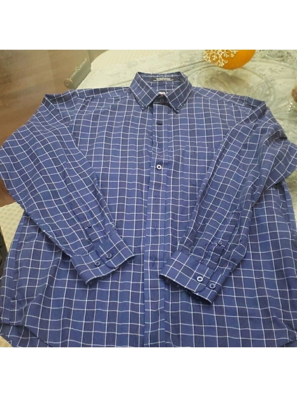 KIRKLAND Signature Plaid Blue Non Iron Dress Shirt